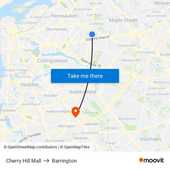 Cherry Hill Mall to Barrington map