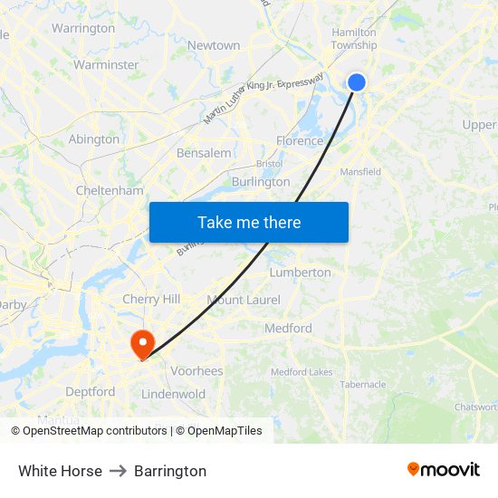 White Horse to Barrington map