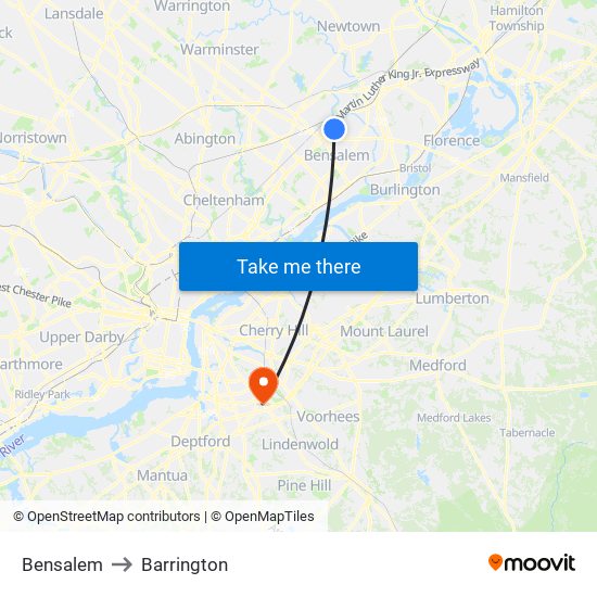 Bensalem to Barrington map