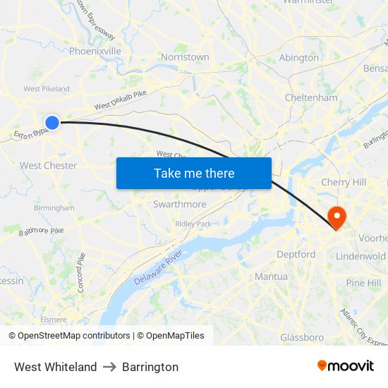 West Whiteland to Barrington map