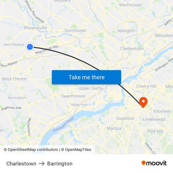 Charlestown to Barrington map