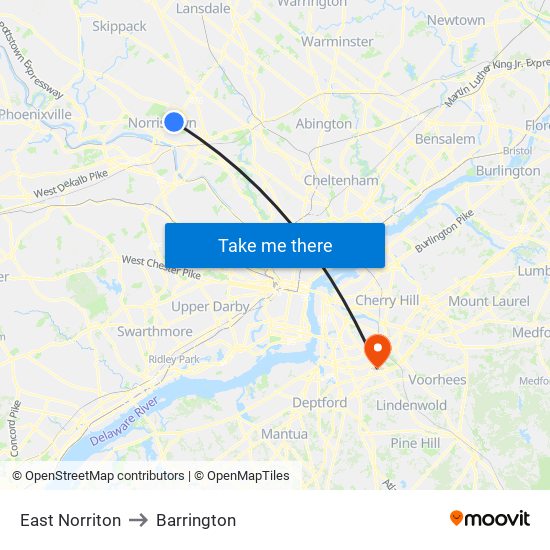 East Norriton to Barrington map