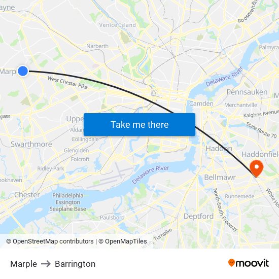 Marple to Barrington map