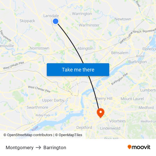 Montgomery to Barrington map