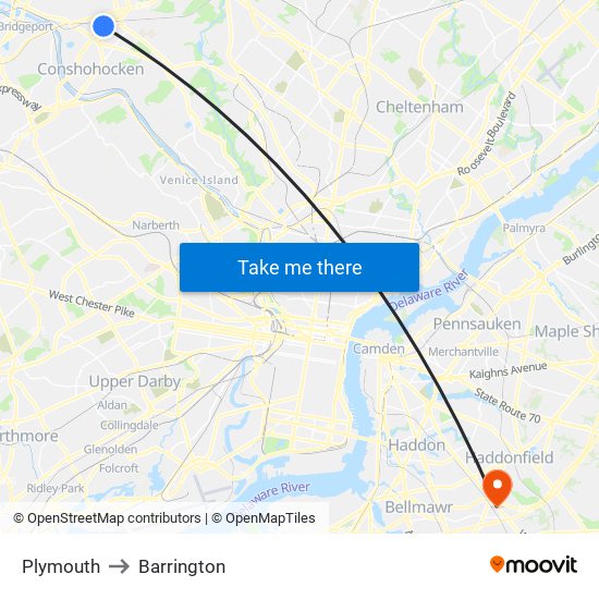 Plymouth to Barrington map