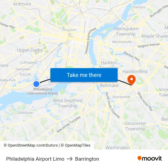 Philadelphia Airport Limo to Barrington map