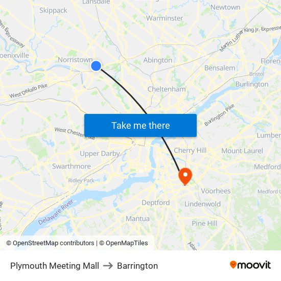 Plymouth Meeting Mall to Barrington map