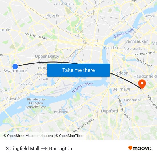 Springfield Mall to Barrington map