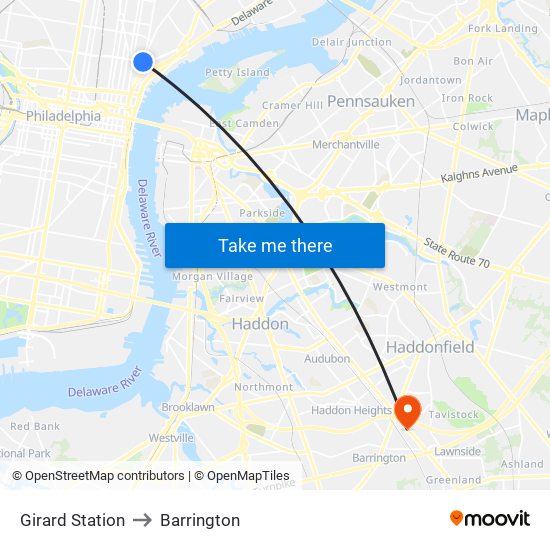 Girard Station to Barrington map