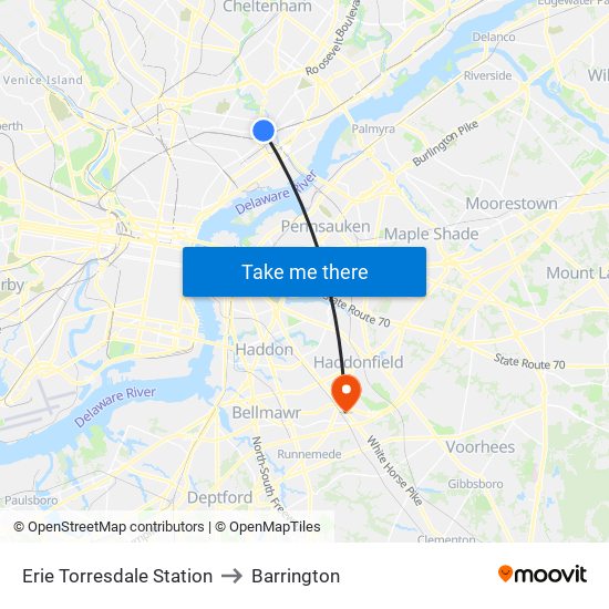 Erie Torresdale Station to Barrington map