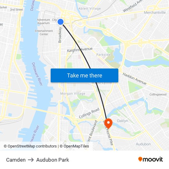 Camden to Audubon Park map