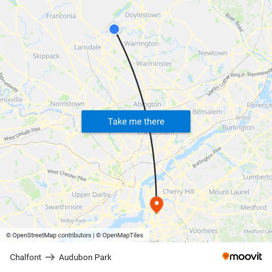 Chalfont to Audubon Park map