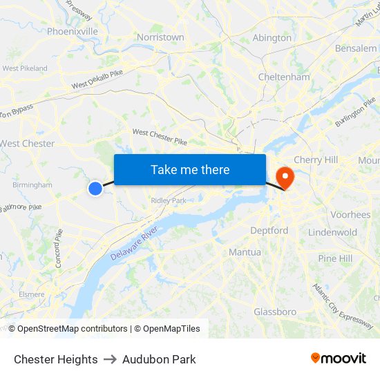 Chester Heights to Audubon Park map