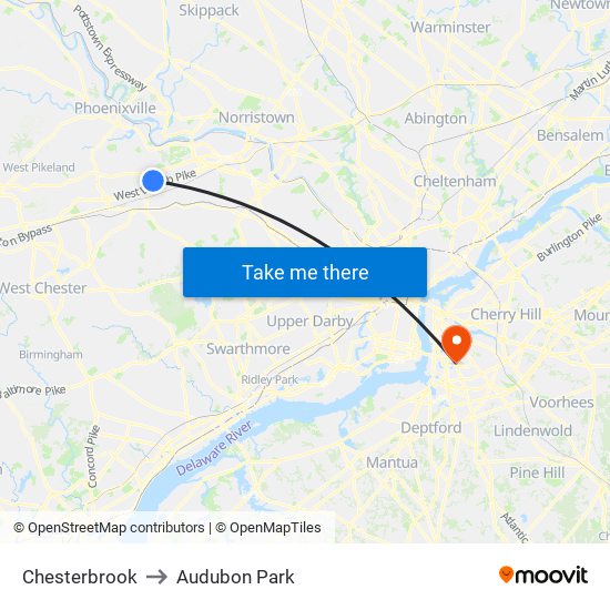 Chesterbrook to Audubon Park map