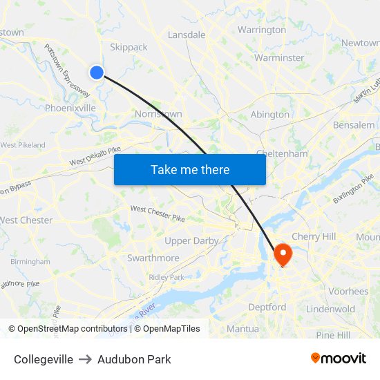 Collegeville to Audubon Park map