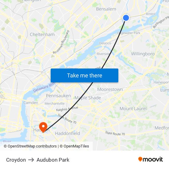 Croydon to Audubon Park map