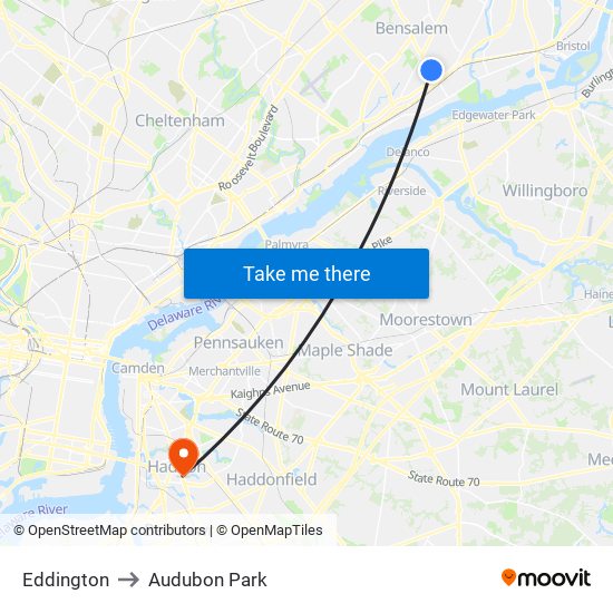 Eddington to Audubon Park map