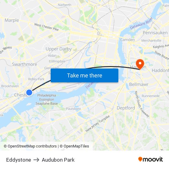 Eddystone to Audubon Park map