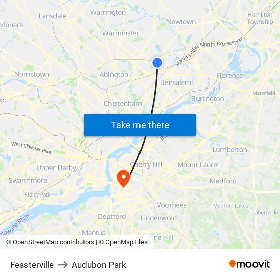 Feasterville to Audubon Park map