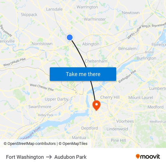 Fort Washington to Audubon Park map