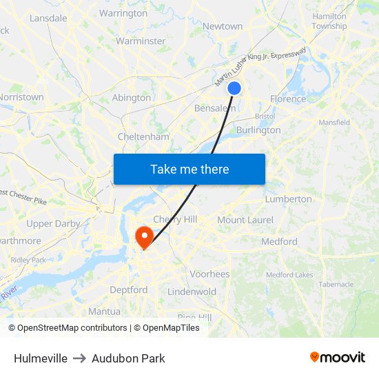 Hulmeville to Audubon Park map