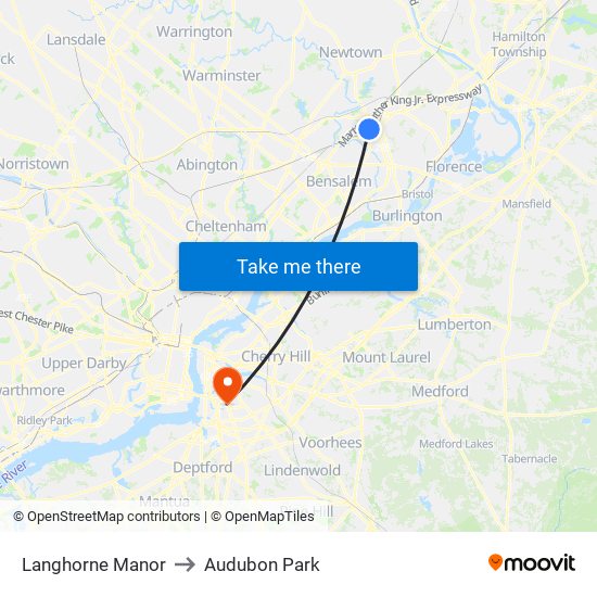 Langhorne Manor to Audubon Park map