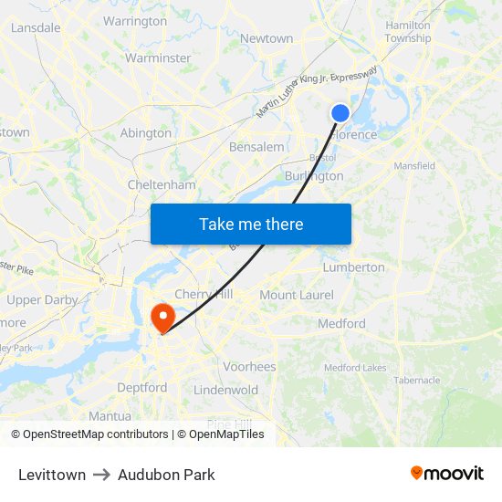 Levittown to Audubon Park map