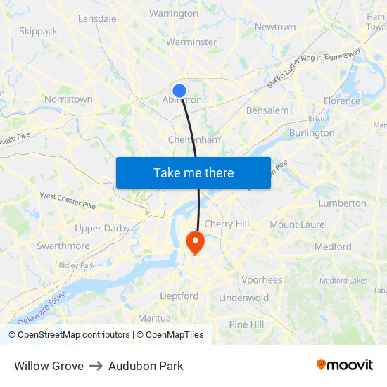 Willow Grove to Audubon Park map