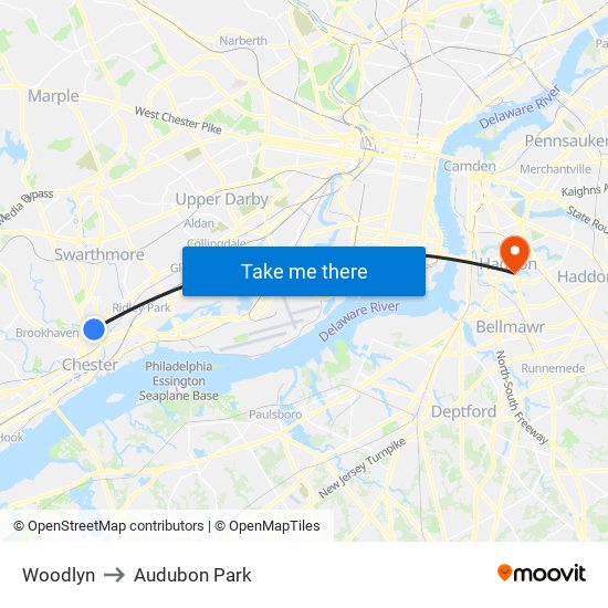 Woodlyn to Audubon Park map