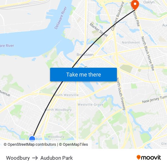 Woodbury to Audubon Park map