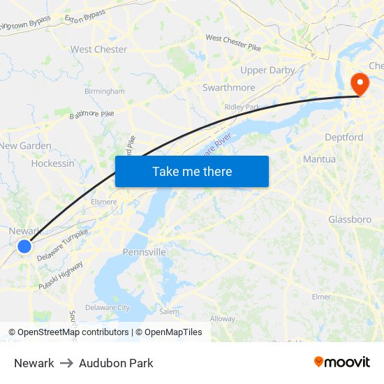 Newark to Audubon Park map