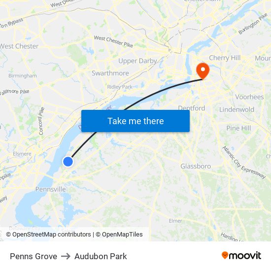 Penns Grove to Audubon Park map