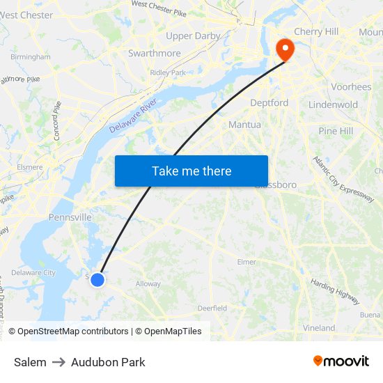 Salem to Audubon Park map