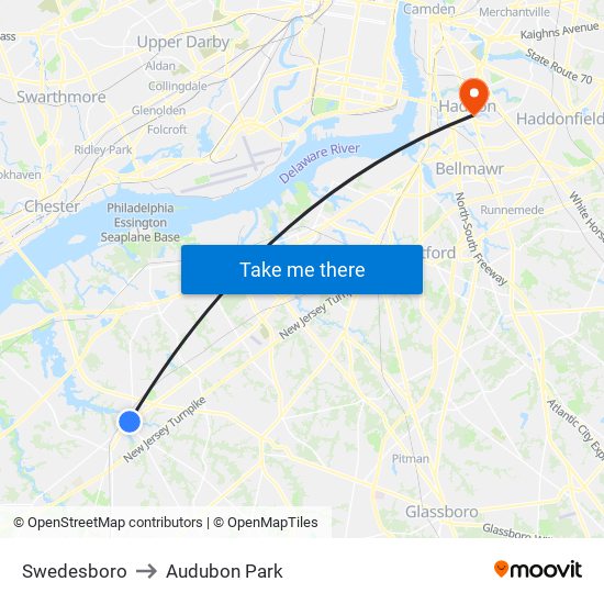Swedesboro to Audubon Park map