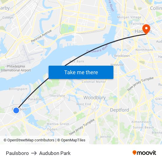 Paulsboro to Audubon Park map