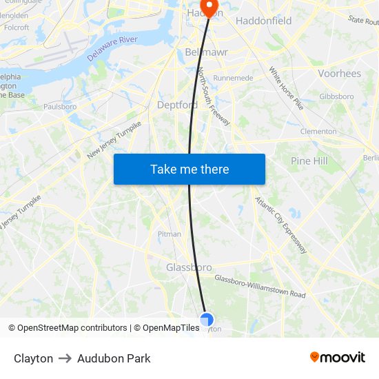 Clayton to Audubon Park map