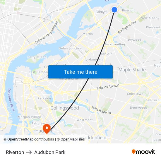 Riverton to Audubon Park map