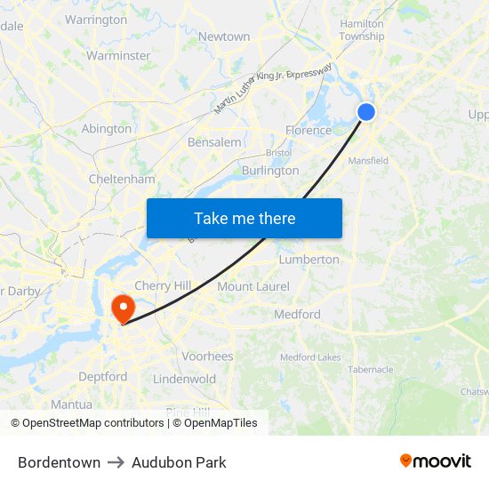 Bordentown to Audubon Park map