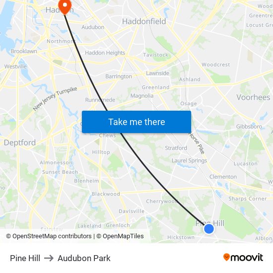 Pine Hill to Audubon Park map