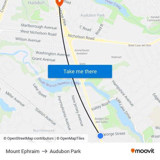 Mount Ephraim to Audubon Park map