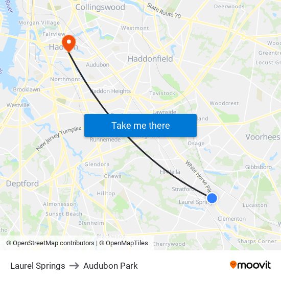 Laurel Springs to Audubon Park map