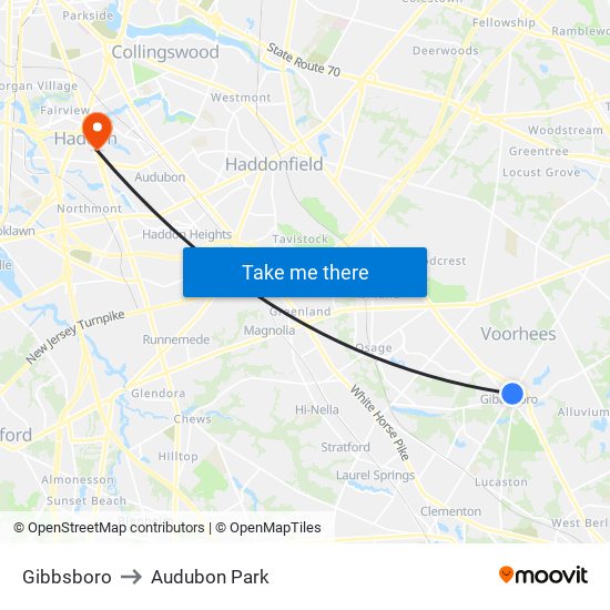 Gibbsboro to Audubon Park map