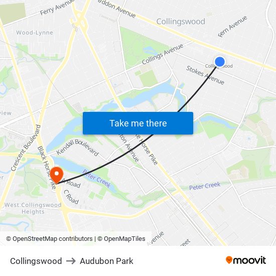 Collingswood to Audubon Park map