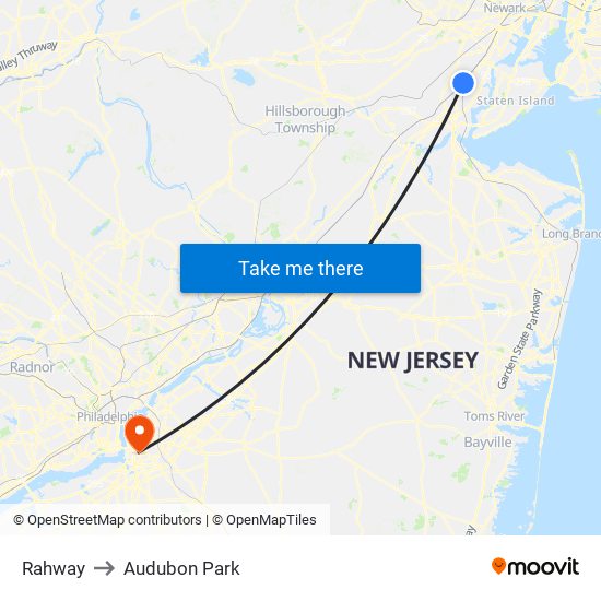 Rahway to Audubon Park map