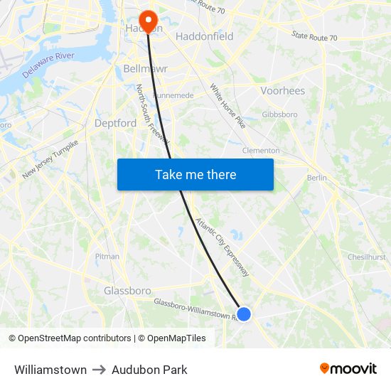 Williamstown to Audubon Park map
