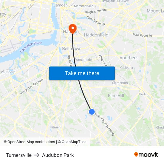 Turnersville to Audubon Park map