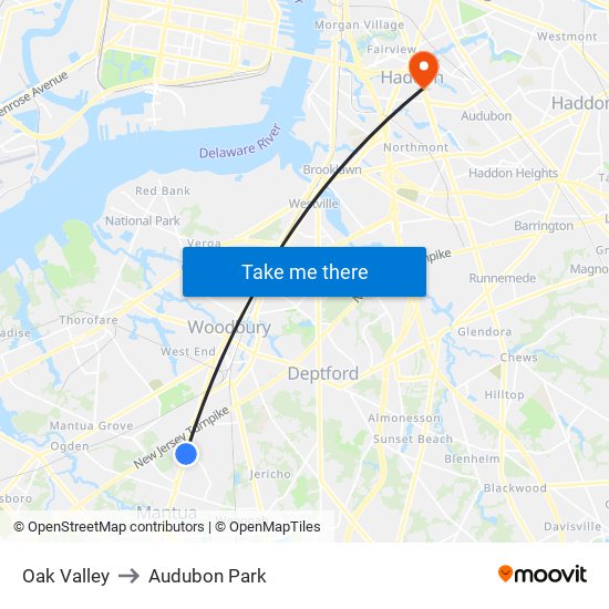 Oak Valley to Audubon Park map
