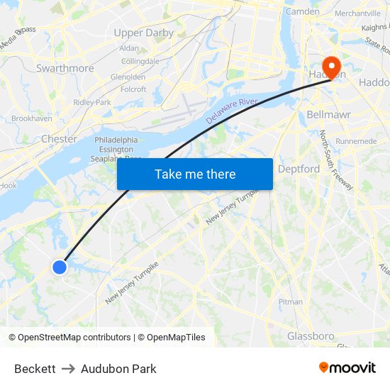 Beckett to Audubon Park map