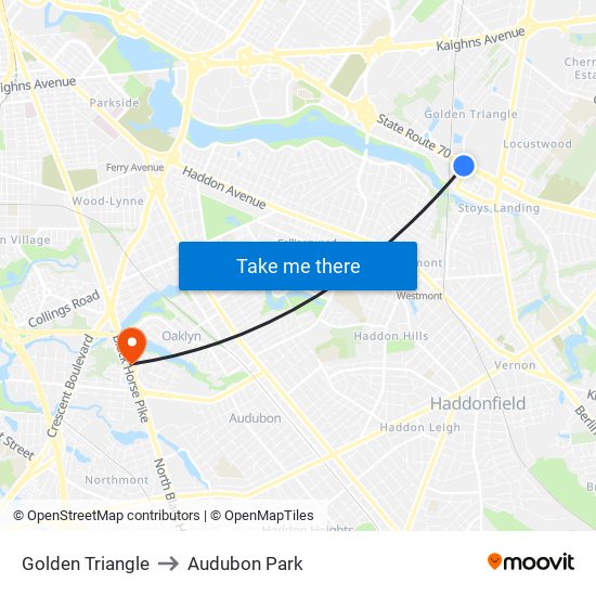Golden Triangle to Audubon Park map