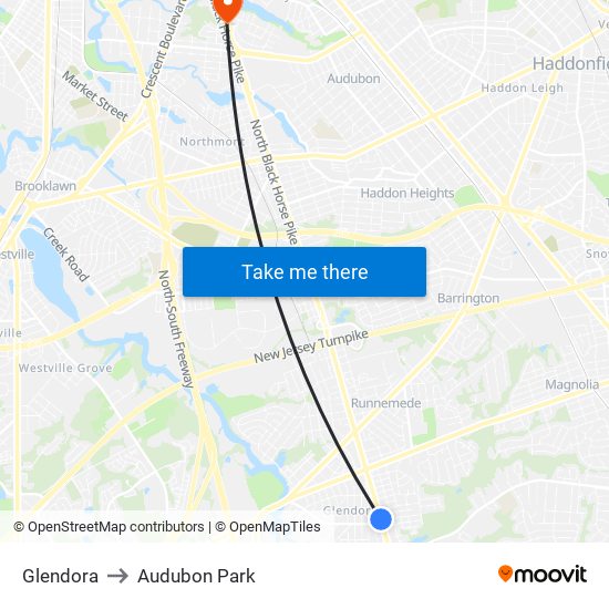 Glendora to Audubon Park map